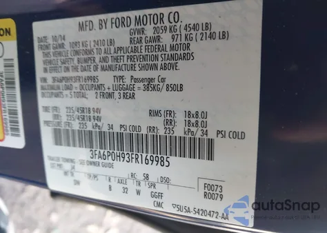 2015 Ford Fusion Se из США, поврежденный, VIN 3FA6P0H93FR169985